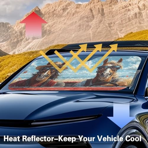 Image of Fashion Horse Car Windshield Sun Shade Foldable Car Windshield Sunshades Window Shades Cover Sun Visor Shield for Most Sedan Truck SUV Auto Interior Protector