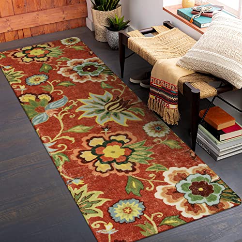 Lahome Red Floral Runner Rug 2X6 Kitchen Rugs Runner, Washable Hallway Runner Rugs, Vintage Christmas Throw Area Rug Non-Slip Runners Carpet For Hallway Entryway Laundry Living Room Rug (2'X6', Red) #TOP8
