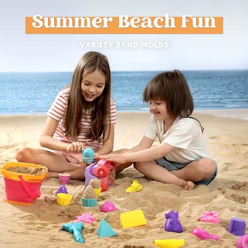image for Sloosh Beach Sand Toys Set - Pink Dump Truck Car Toy with Sand Molds, 