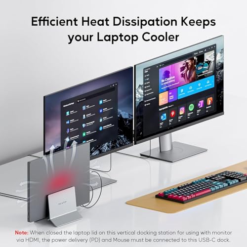 Image of USB C Docking Station for Dual Monitors, Vertical Laptop Docking Station Stand with 2 HDMI 4K 60Hz, 3X USB A /C 10Gbps, 2 USB A 5Gbps, Ethernet and USB2.0 for Windows and ChromeOS