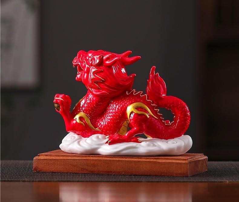 Amazon.co.jp: 龍 置物 赤龍 開運 赤 願い龍 辰 竜 風水グッズ 幸運 金