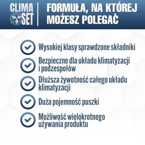 CLIMASET - Zestaw do Napełniania Klimatyzacji Samochodowej - Clima Set 4w1 R134a + Przewód spustowy + Latarka - dla Aut 1994–2016, z Wygodnym Nowoczesnym Przewodem z Manometrem