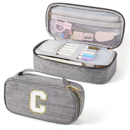 Image of YOOLIFE Travel Cable Organizer Pouch Cord Storage Pencil Case for Girls, Cute Pencil Pouch Pen Case, Birthday Gifts for 3 4 5 6 7 8 9 10 11 12 13 Year Old Girls, C (Grey)