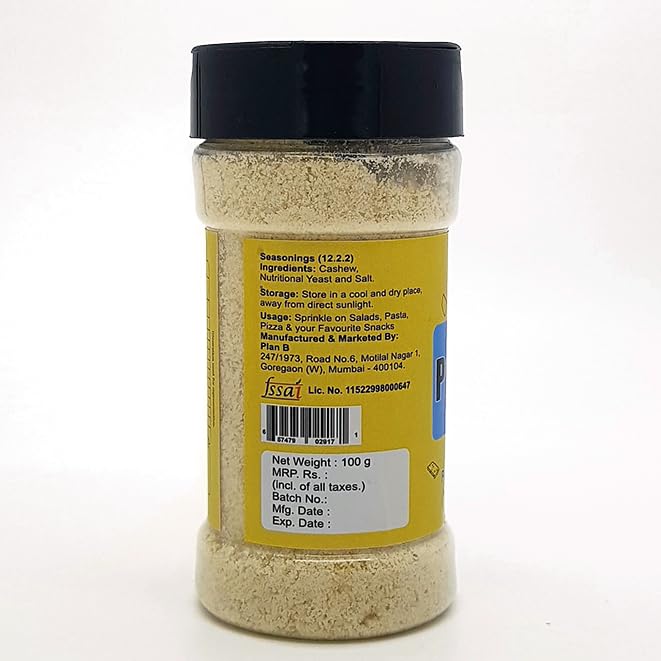 Image of Plan B Vegan Parmesan Seasoning, 100g (Versatile Plant Based Cheese Powder for All Cuisines | Dairy Free and Lactose Free)