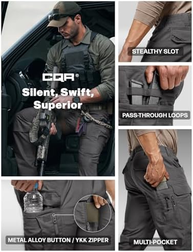 CQR Men's Flex Stretch Tactical Pants, Water Resistant Ripstop Cargo Pants, Lightweight EDC Outdoor Work Hiking Pants, Intense Charcoal, 34W x 32L - 5