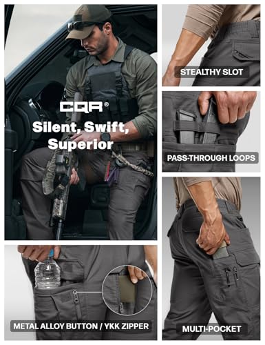 Image of CQR Men's Flex Stretch Tactical Pants, Water Resistant Ripstop Cargo Pants, Lightweight EDC Outdoor Work Hiking Pants