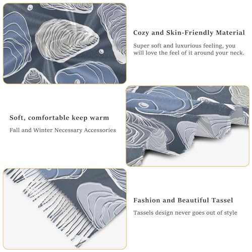 VIGTRO Women Wrap Pashmina Shawl Oysters and Pearls Line Pattern Cashmere Feel, Winter Warm Long Scarf with Tassels for Evening Dress & Wedding3