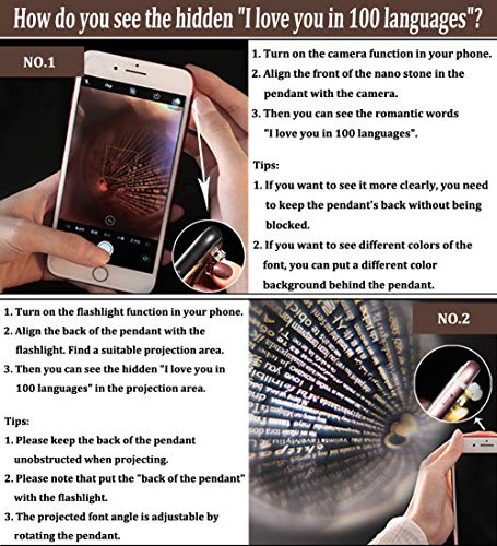 I Love You Necklace 100 languages for Her Girlfriend Mom Rose Gold Antler Dear Elk Memory Projection Necklace in Different Ways Mother's Day Birthday Gift For Daughter Wife Box (Rose Gold -2 Heart)3