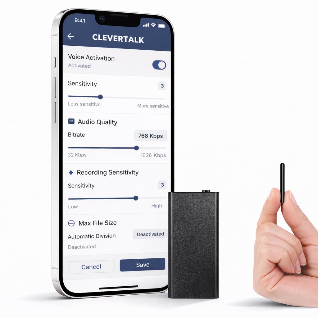 CleverTalk Q1 Grabadora de Voz con IA | Activada por Voz | App Móvil, Mac, Windows y Web | Cloud Europea GDPR | 64GB | Audio HD 1536kbps | USB-C (64, GB)
