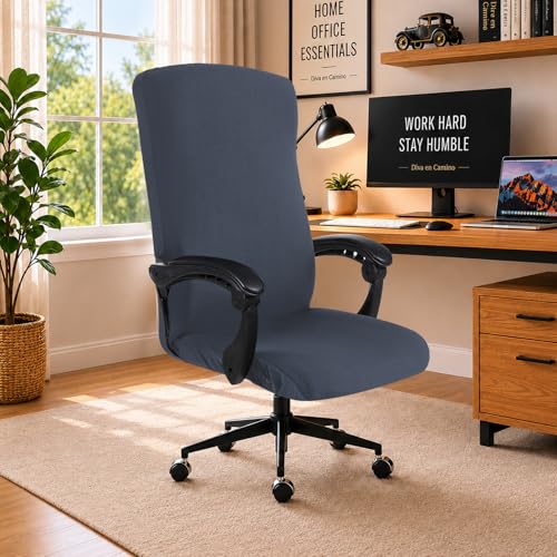 Image of Elastic Computer Chair Cover with Durable Zipper - Protective Removable Washable Universal Office Desk Chair Seat Slip Cover - Stretchy Soft Anti-dust Desk Chair Seat Protector for Dogs, Cats, Pets