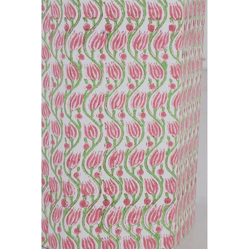 Image of Floral Hand Block Printed 3.3 Gallon Decorative Waste Basket - Eco-Friendly Cardboard Trash Can, Plastic-Free & Sustainable, Perfect for Christmas and Housewarming Gifts (1, Pink Green LHARIYA)