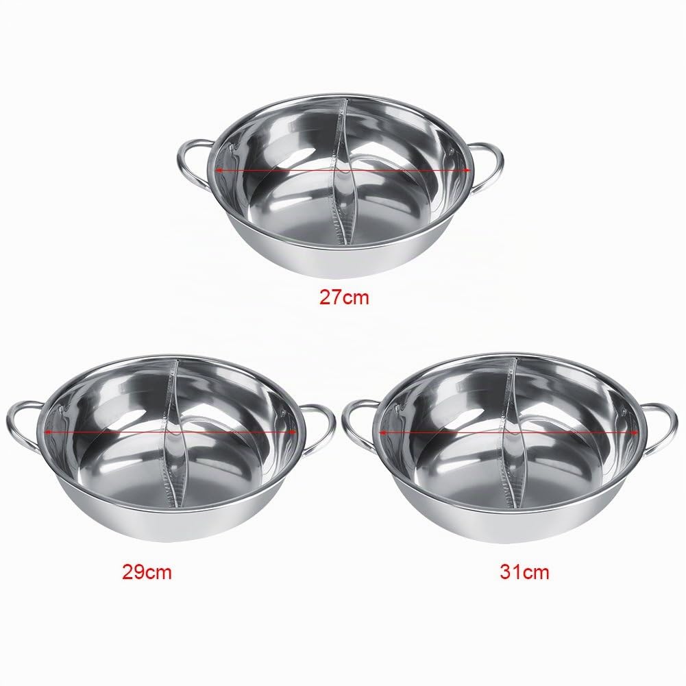 Asixx Fondue Chinoise, Hot Pot à Deux Saveurs en Acier Inoxydable Cuisinière à Induction, Four à Gaz, Four Électrique Plaque Vitrocéramique, etc(31cm)