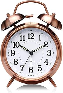 SKYLACE Vintage Brass Twin Bell Table Top Alarm Clock with LED Night Light Display - Ideal for Bedroom, Heavy Sleepers, Ad...