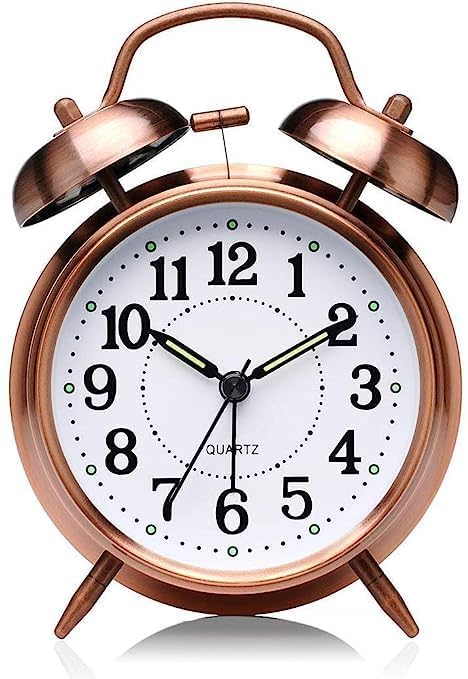 SKYLACE Vintage Brass Twin Bell Table Top Alarm Clock with LED Night Light Display - Ideal for Bedroom, Heavy Sleepers, Adults, Kids and Students (Copper)-image-3