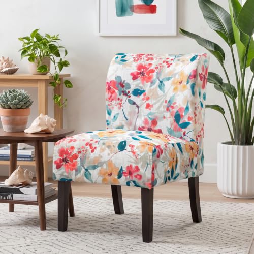 Roundhill Furniture Capa Print Fabric Armless Contemporary Accent Chair, Vibrant Floral