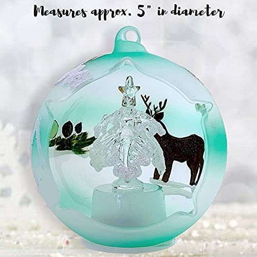 Led Christmas Ornament With Xmas Tree Figure - Lighted Tree Inside A Glass Ball With Hand Painted Holiday Design #TOP3