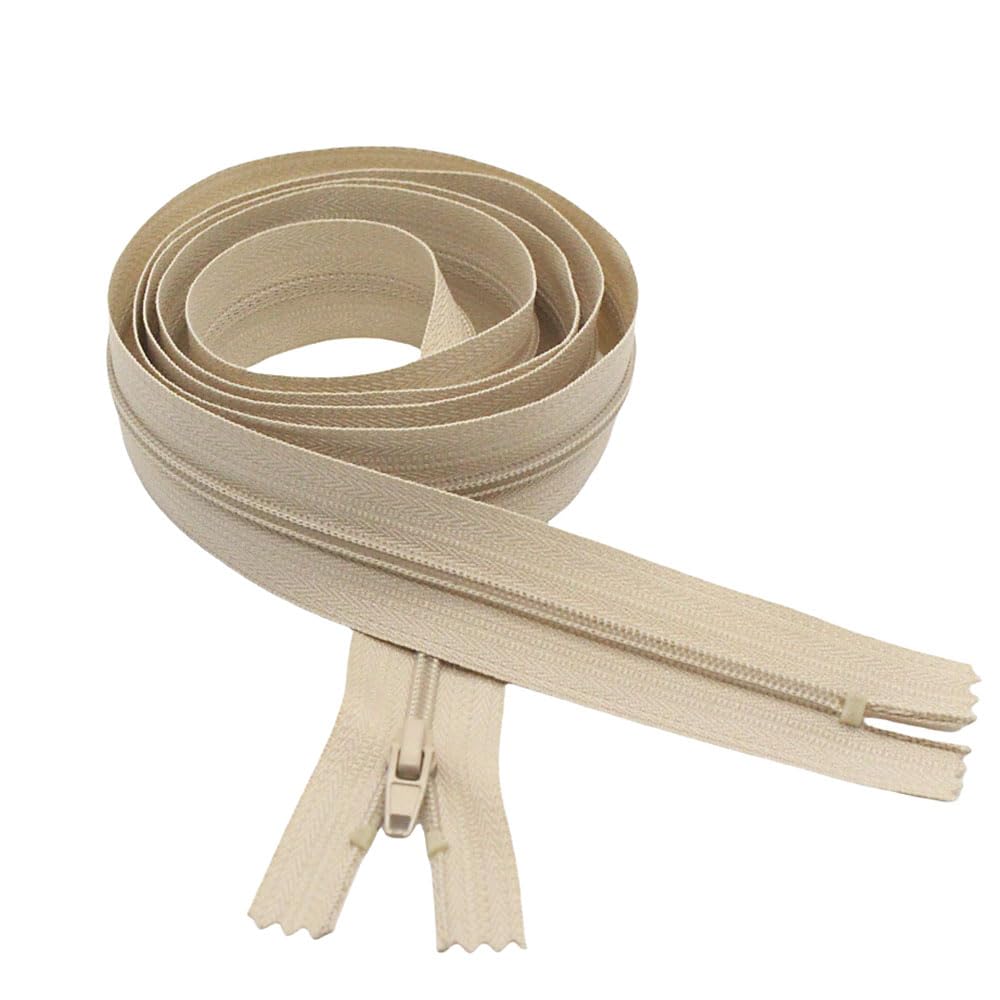 MebuZip 2PCS #3 Beige 48 Inches Closed Bottom Zippers Nylon Coil Zippers for Sewing,Pillow Cushions, Upholstery,Slipcovers (48")
