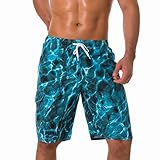 Fyue Herren Badehose Lässige Bunt Badeshorts Knielang Schnelltrocknend Boardshorts mit Mesh-Futter und Verstellbarem Tunnelzug Gr. 30-42 (W32(72-104cm), Hell blau)