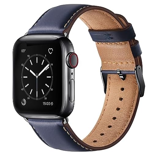 WFEAGL Compatible avec Bracelet Apple Watch 44mm 45mm 49mm 46mm 42mm(Séries 3 2 1), Bracelet de Cuir Véritable Remplacement pour iWatch Séries 10 9 8 7 6 5 4 3 2 1/SE/Ultra(Bleu Militaire/Noir)