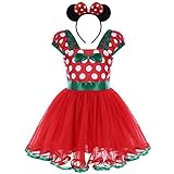 ibtom castle vestiti bambina ragazze abiti vestito costume principessa balletto tutu danza body minnie polka dots rosso + verde 18-24 mesi