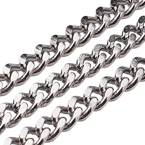 UNICRAFTABLE About 10m 304 Stainless Steel Twisted Chains Unwelded Curb Nacklaces Faceted with Spool Chains Metal Jewelry Chains for Men Women Jewelry Making 7x5x1.4mm