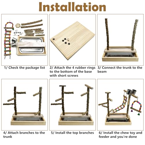 Image of Tfwadmx Bird Playground Natural Wood Bird Play Stands Parrot Perch Stand with Removable Tray Climb Ladders Swing Chewing Toys for Lovebirds Cockatiels Budgies