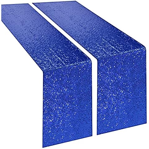 yuboo Royal Blue Table Runners 12''x 108'' Sequin Runner, 2 Pack Glitter Table Cloth for Birthday Decoration Party Supplies Wedding Bridal Baby Shower Holiday Celebration Fall Christmas Table Decor Cover