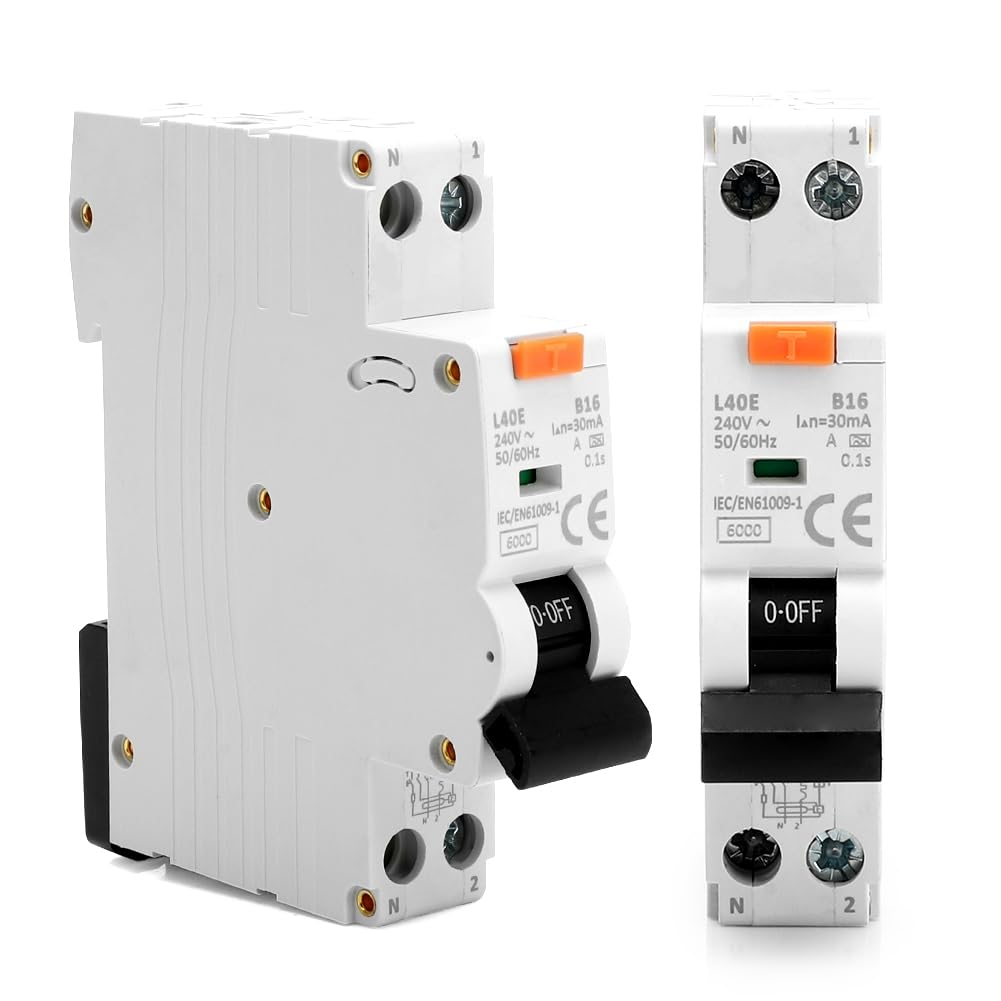 Interruptor magnetotérmico diferencial 30 mA Interruptor RCBO FI/LS 16 A con protección contra sobrecorriente B16 1P + N 16 A 240 V 6 kA Interruptor diferencial tipo A, 18 mm compacto, curva B DIN