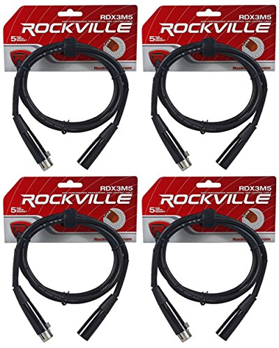 (4) Rockville RDX3M5 5 Foot 3 Pin DMX Lighting Cables 100% Copper Female to Male