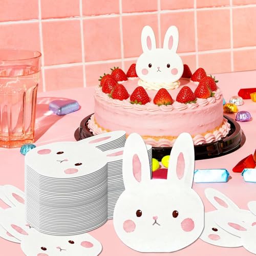 40 Stück Servietten Ostern Frühling Hasen Form - Süße Osterservietten Klein 3-lagig - Oster Tischdeko Hase für Kindergeburtstag Party - Papier Deko Weiß Rosa