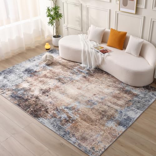 Image of COOUS Washable Rugs for Living Room - Ultra Soft Area Rugs, Short Pile Non-Slip Non-Shedding Abstract Carpet, Stain Resistant Faux Wool Rugs for Bedroom Dining Room(Brown 300X400CM)