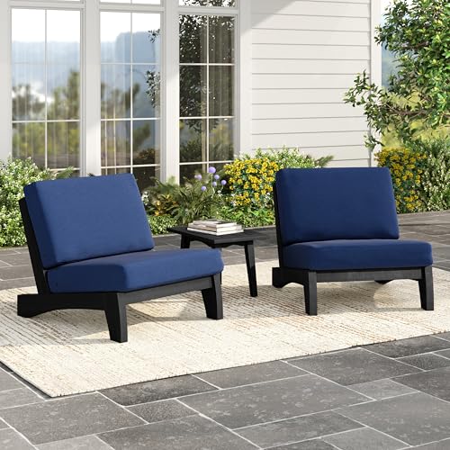 Image of Pia Ricoo 3 Piece Patio Bistro Set with Patio Chairs and Table, Heavy Duty Wood Patio Furniture Set, All-Weather Outdoor Chairs for Balcony, Deck, Poolside, Porch - Navy /Dark