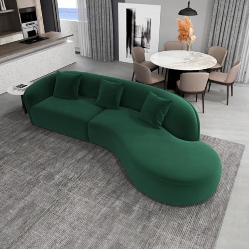 SSC SATISUNCASA 126” Curved Sectional Sofá for Living Room 4 Seater Curved Couch Green Sectional Sofas Velvet Fabric Compatible with Modern/American and Other Decors
