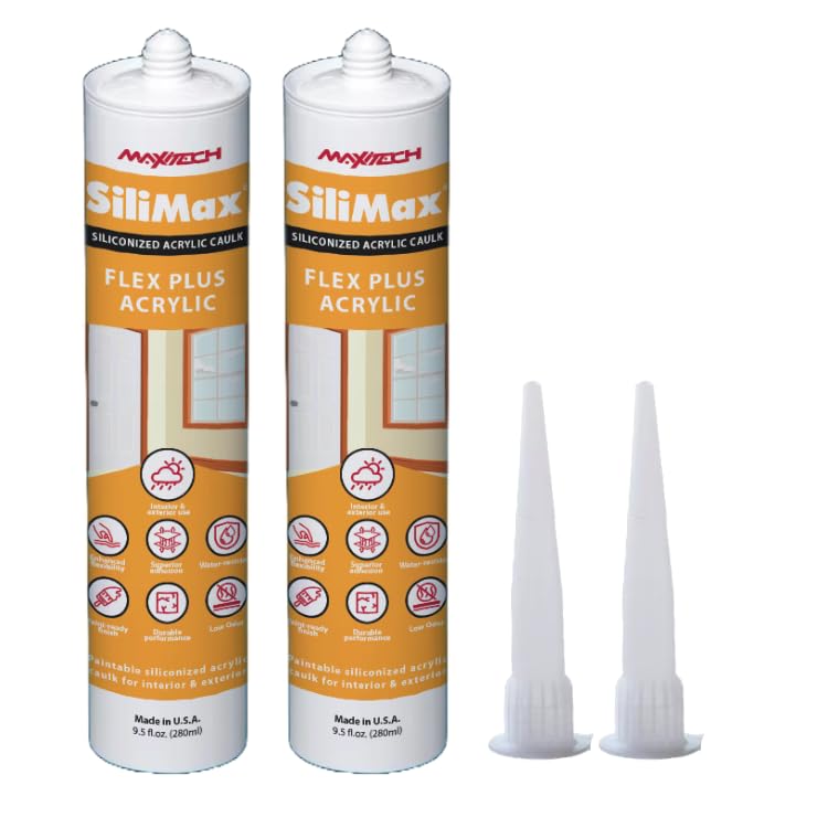 Flex Plus Silicone Caulk – Siliconized Acrylic Latex Caulk – Interior/Exterior Paintable Caulk, Crack-Resistant with Silicone – White 9.5 fl oz (2-Pack, 2, Count) - Amazon product rated Grade F