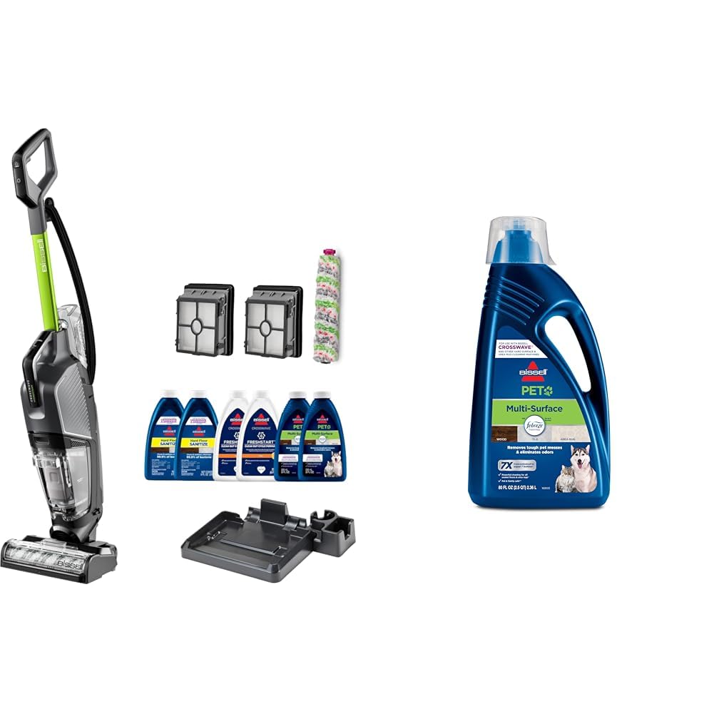 BISSELL® CrossWave® HydroSteam™ Deluxe Wet Dry Vac, Multi-Purpose Vacuum, Wash, and Steam, 3515G + Bissell Multi-Surface Pet Formula with Febreze Freshness for Crosswave (80 oz), 2295L
