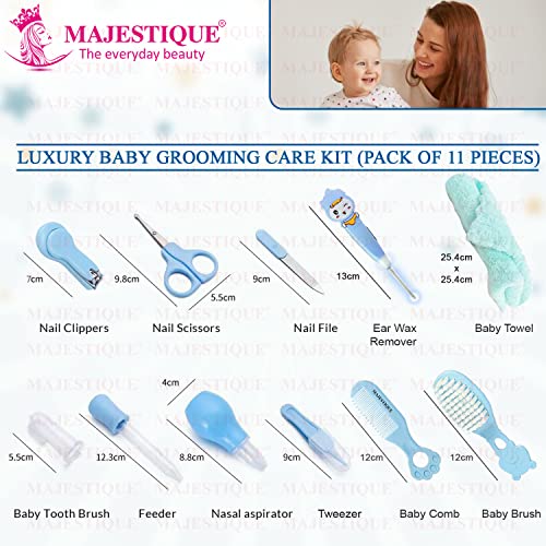 Image of Majestique Portable Baby Care Kit- Nursery Healthcare & Grooming Set for New Born Babies Grooming Set and Toddlers - Perfect for Manicure Bath Accessories (11Pcs Pro Blue)