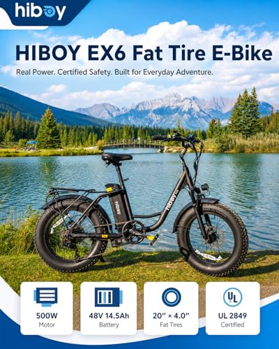 Hiboy EX6 Electric Bike for Adults with 500W Power Motor, 25mph Speed | 48V Removable Battery | 20" Electric Bicycle | Shimano 7-Speed | Front Suspension | Includes Phone Mount | Glossy Black