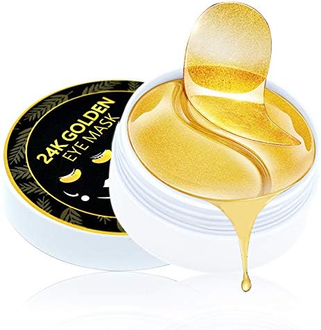 Under Eye Patches,Skin Care Eye Patches for Puffy Eyes and Dark Circles,Green Tea Moisturizing Collagen Eye Gel Pads,24K Gold Repair Under Eye Mask,Black Pearl Brighten Hydrogel Eye Patch(24K Gold,60Pcs)