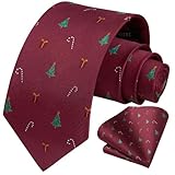 HISDERN Weinrot Weihnachts Krawatte für Herren Bäume Geschenke Muster Xmas Party Festlich Krawatten & Einstecktuch Set Mode