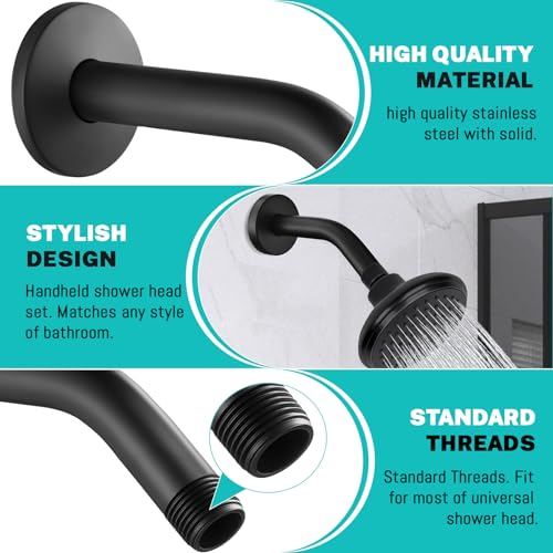Black Shower Arm with Flange, Stainless Steel Extension Arm for Fixed Shower Head Wall Mounted Shower Head Extension (Black) - Image 3