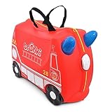 Trunki Ride-On Kids Suitcase | Tow-Along Toddler Luggage | Carry-On Cute Bag with Wheels | Airplane Travel Essentials: Frank Fire Truck Red