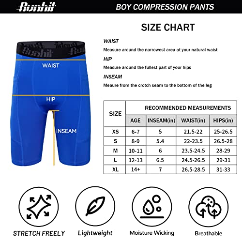 Runhit Youth Boys' Compression Shorts,Boys Performance Athletic Base Layers Underwear Sports Shorts Side Pocket Blue L #TOP6