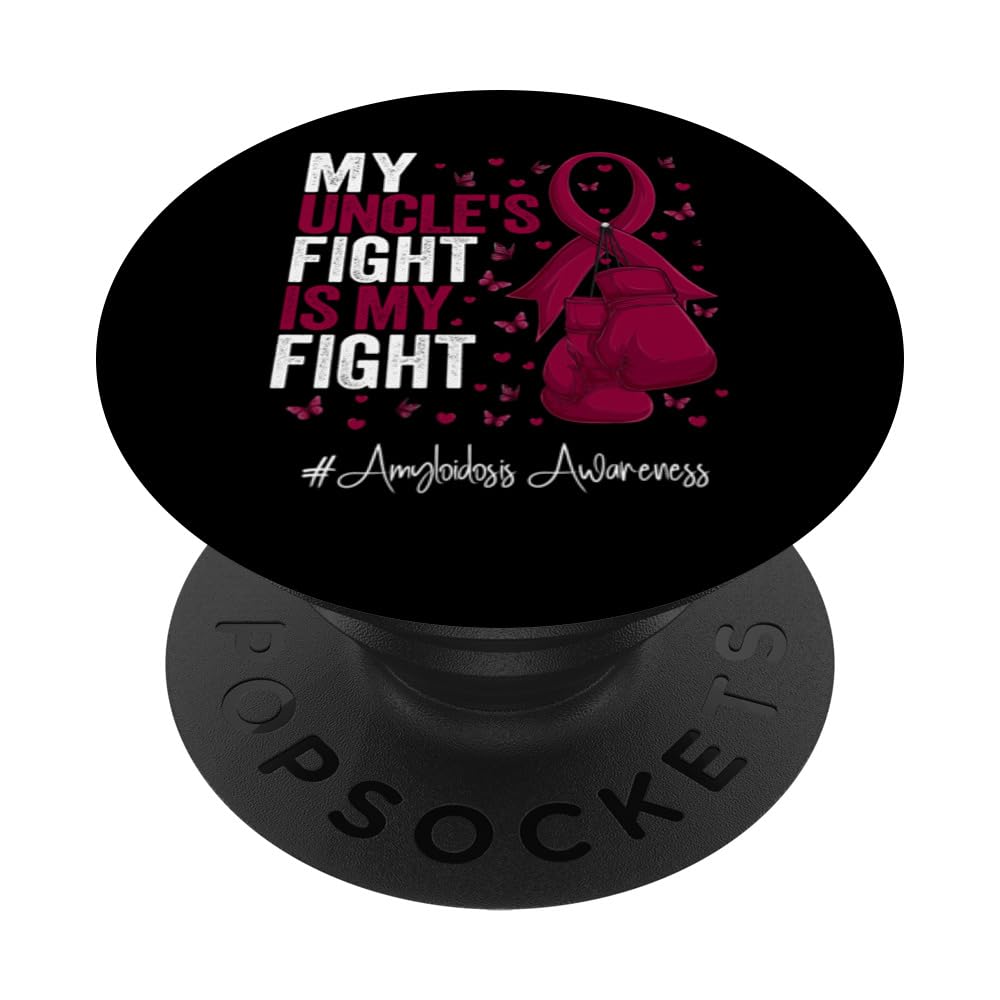 Burgundy Ribbon Survivor Uncle Amyloidosis Awareness PopSockets Swappable PopGrip, Black