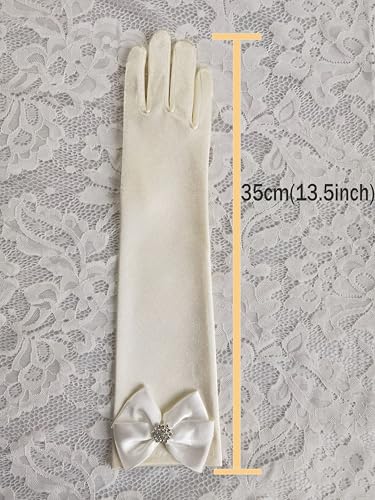 Leimandy Long Ivory Satin Gloves First Holy Communion Satin Gloves Elbow Length Kids Girls Princess Gloves Birthday Party J14