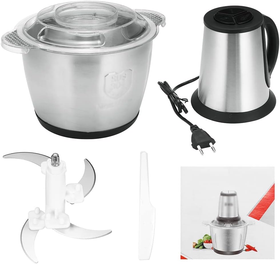 3 Speeds 2L 3L Electric Chopper Meat Grinder Stainless Steel Mincer Food Processor Kitchen Slicer Egg Beater(2L)