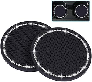 Wisdompro Bling Car Coasters, 2 Pack PVC Car Cup Holder Gadget Auto Insert Coaster - Anti Slip Universal Vehicle Interior Accessories Sparkly Crystal Cup Mats for Women and Men (2.75" Diameter) Black