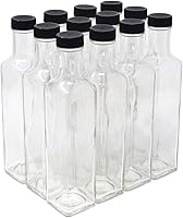 nicebottles Clear Glass Square Quadra Bottles 250ml (8.5oz) Black Caps - Case of 12 for Sauces, Oils, Vinegars