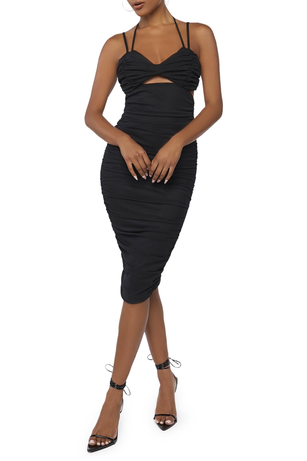 Robe midi en maille transparente froncée avec doublure opaque - 7