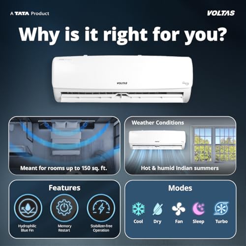 Image of Voltas 1 Ton 3 Star Rating Inverter Split AC(Copper, Memory Restart, Auto Clean (123INV VECTRA ELEGANT, White)
