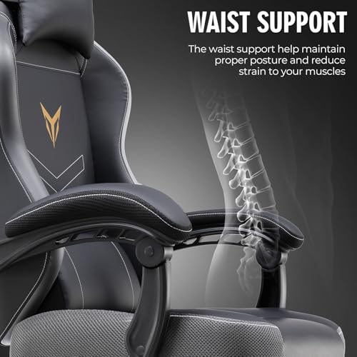 Image of GTPLAYER Gaming Chair for Adults, Big and Tall 300LBS Heavy Duty Office Chair, Ergonomic High Back Lumbar Support and Wide Comfy Cushion with Linkage Armrests, Grey